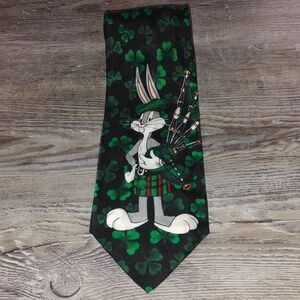Looney Tune Mania Bugs Bunny St Patricks Shamrock  Silk Tie